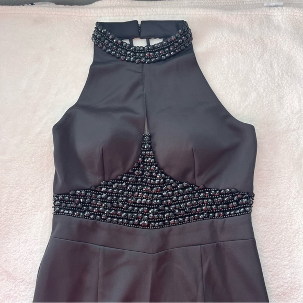 Halter Neck Black Evening Dress Long Mermaid Prom Gown Crystal Beaded Formal‎ XS - Picture 12 of 16